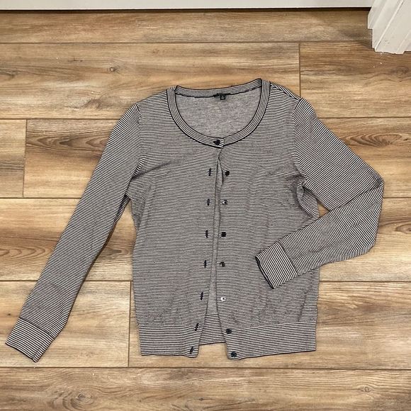 Talbots Black and White Metallic Striped Cardigan Size Small - Picture 2 of 7